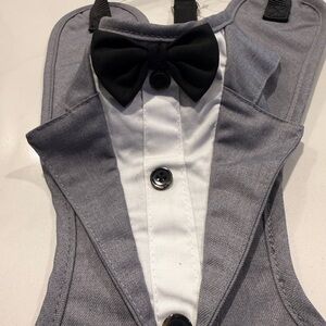 Gray and White Pet Tuxedo with Black Bow Tie